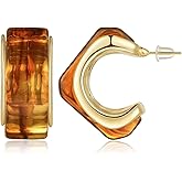 KissYan Acrylic Teardrop Earrings for Women, 14K Gold Plated Resin Chunky Hoop Earrings, Lightweight Hollow Open Drop Hoops Translucent Hypoallergenic Vintage Fashion Jewelry Gifts
