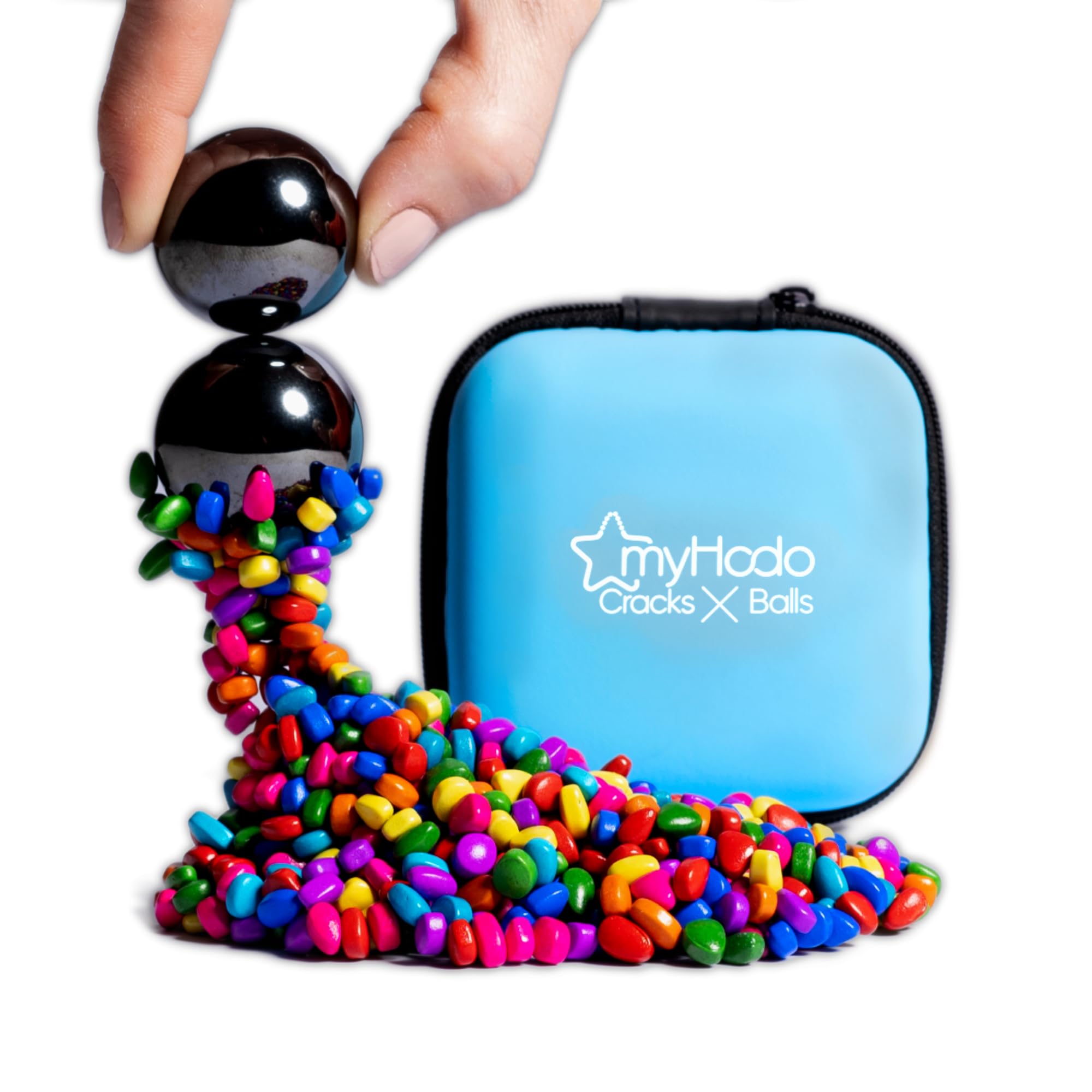 myHodo Crack Magnets Bundle | 2X Extra Strong Magnetic Balls (33mm) & 550+ Colorful Magnetic Stones (5-7mm) | Sensory Magnet Toy Set for ASMR, Stress Relief & Creativity | Anti-Stress Gift | ADHD Aid