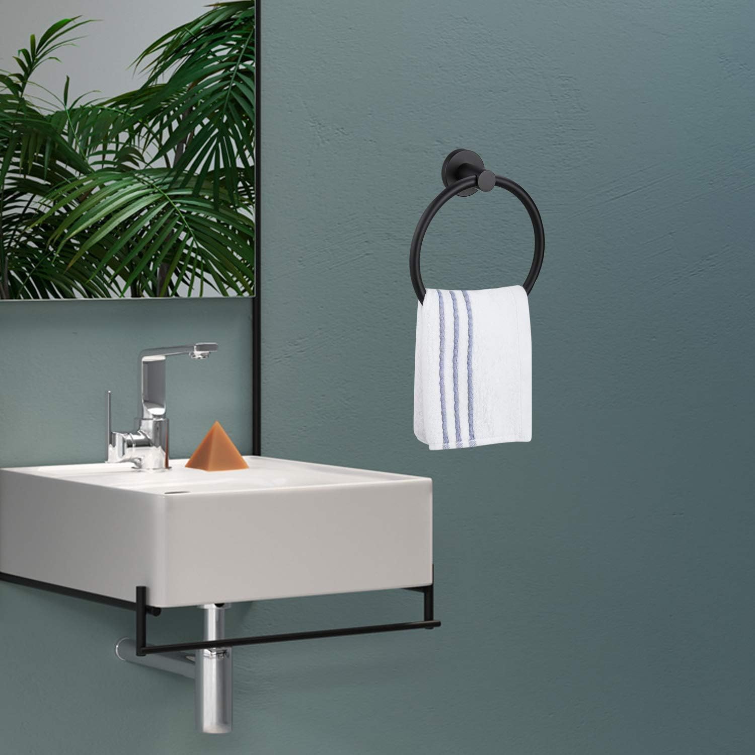 Pynsseu Matte Black Towel Ring for Bathroom 1 Pack, Kitchen Bath Towel Holder Hangers Wall Mount Heavy Duty Storage Stainless Steel: Home & Kitchen