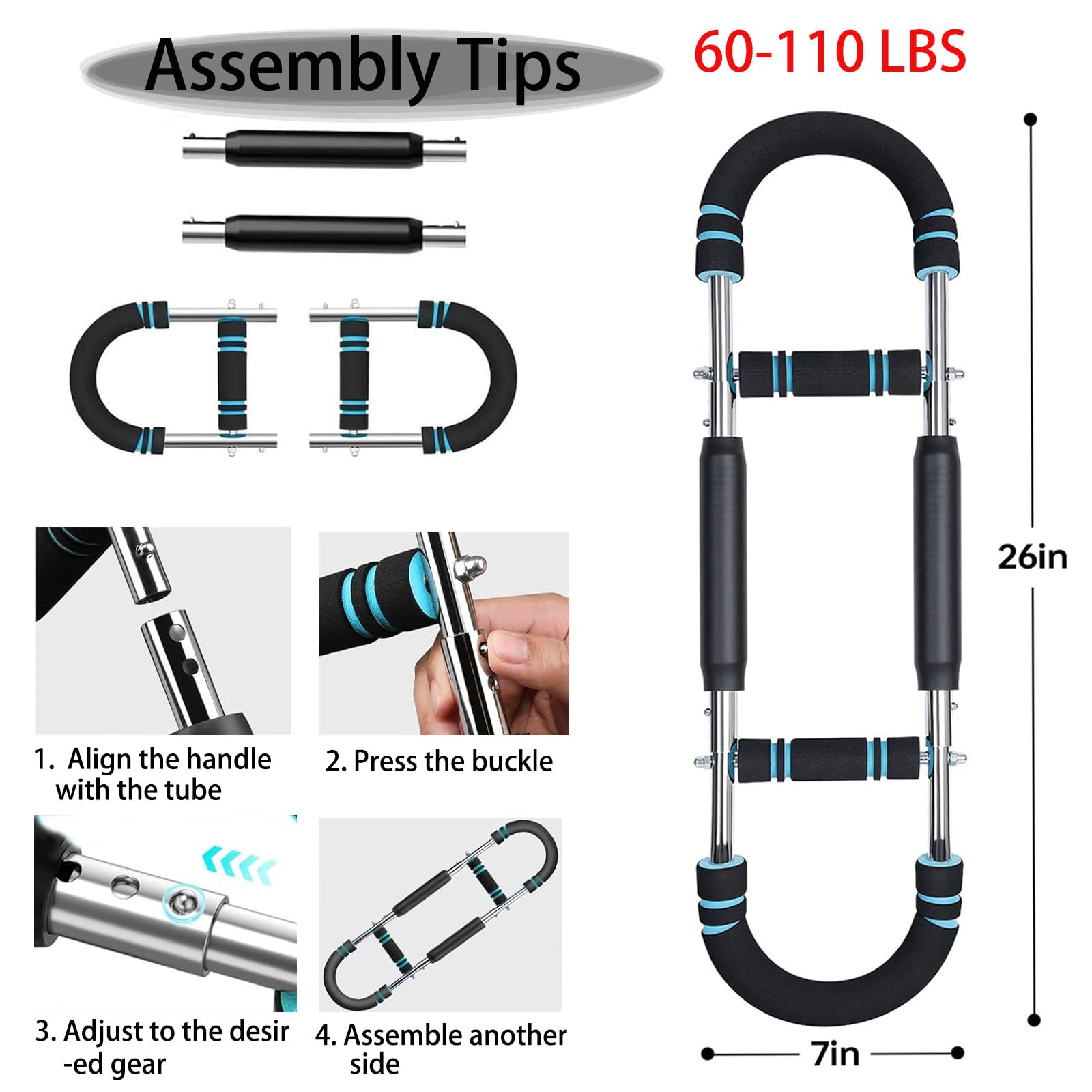 Unisex 3-Level Adjustable Twister Arm Trainer (60-110lbs), Foldable Arm/Muscle/Shoulder/Back Fitness Equipment, Portable Chest Workout Exerciser for Home Gym Travel