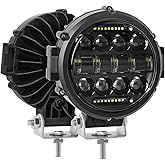 Round LED Work Light, AAIWA 60W Flood Spot Combo Beam LED Light Bar with Daytime Running Light, 2PCS Off Road Driving Lights 