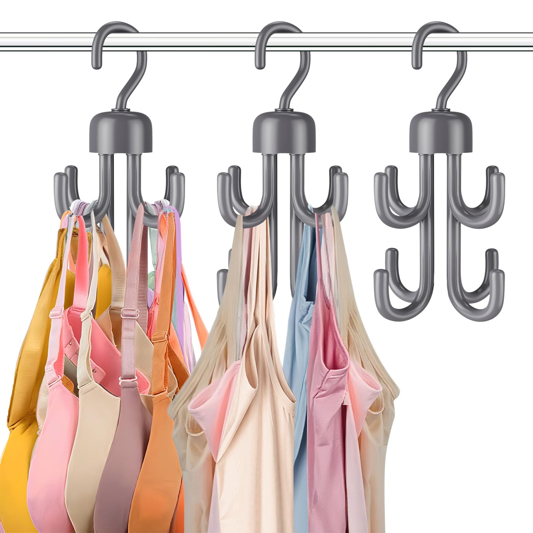 Photo 1 of 3Pcs Tank Top Hanger, Rotatable Bra Hangers for Closet Organizer, Max 72 Storage Capacity Belt Hanger, Plastic Space Saving Closet Organizers Apartment Dorm Essentials for Bra (3, Grey)