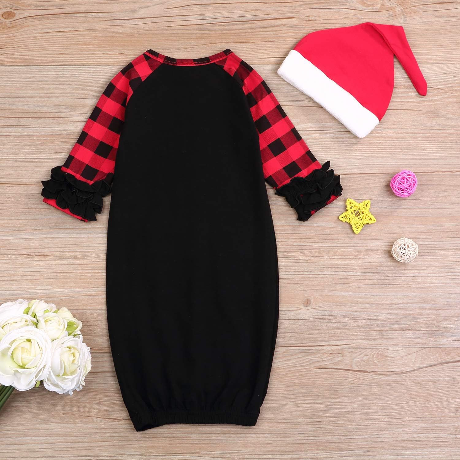 Newborn Baby boy Girl My First Christmas Sleeping Bag with hat Sleeper Nightgown Pajama Set Coming Home Outfit (Black&Red, 0-6 Months): Clothing