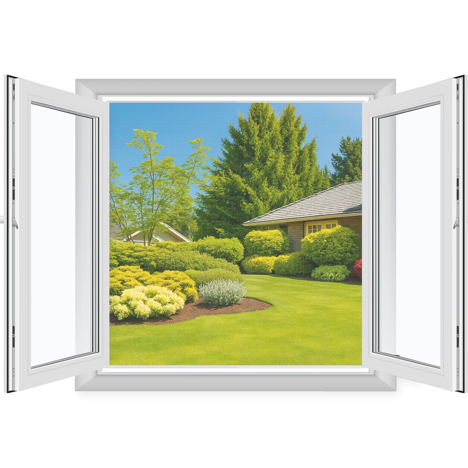 MYCARBON DIY Window Fly Screen, Adjustable Window Screen 2 pieces 120 x 120cm -Fits Any Smaller Size, Adhesive Window Mosquito Net to Keep Bugs Out, Quick Installation