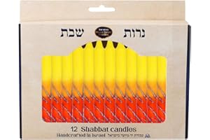 SHALHEVET LIGHT Safed Candle Company Shabbat Candles Box Set Hand Dipped Made in Israel (Yellow/Orange)