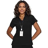 floralhue Scrub Tops for Women, Curved V-Neck Scrub Tops with 3 Pockets, Soft Stretch, Easy Care