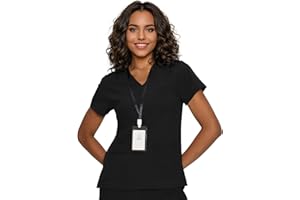 floralhue Scrub Tops for Women, Curved V-Neck Scrub Tops with 3 Pockets, Soft Stretch, Easy Care