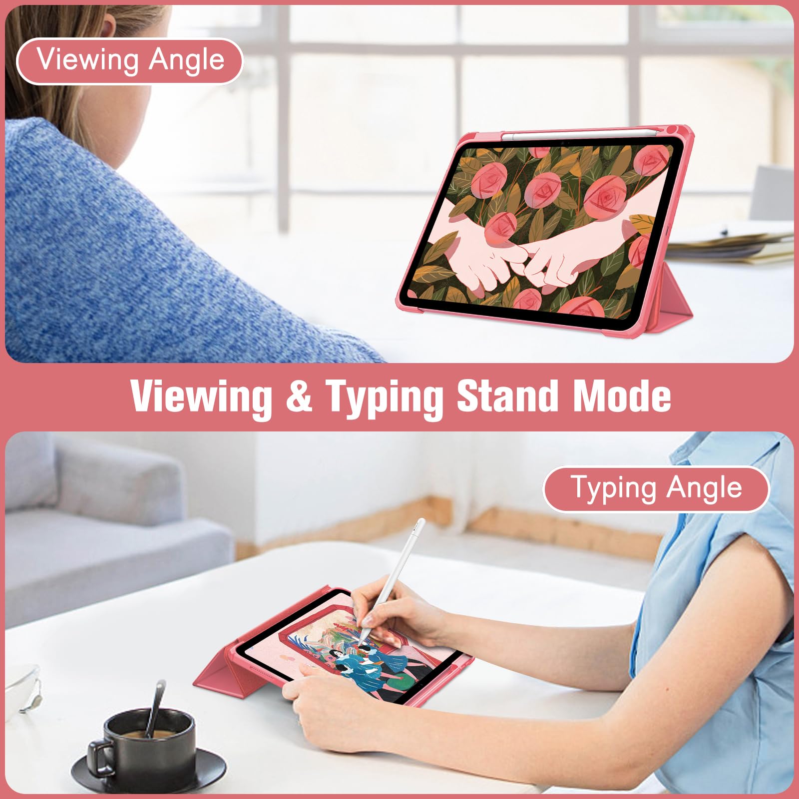 Fintie Hybrid Slim Case for iPad (A16) 11th Generation 11 Inch (2025), iPad 10th Generation 10.9 Inch (2022) - Shockproof Cover with Clear Transparent Back Shell & Pencil Holder, Pink