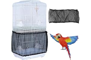 ISMARTEN Bird Cage Seed Catcher, Airy Gauze Seeds Bird Cage Cover Guard Dust-Proof Universal Birdcage Accessories Parrot Bird Nylon Mesh Net Cover Stretchy Shell Skirt Traps Cage Basket (XL, Black)