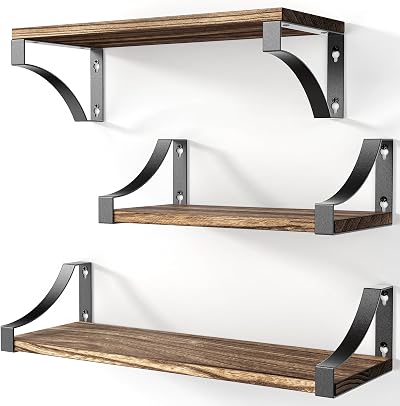 Pipishell Paulownia Wood Floating Shelves Set of 3 Rustic Brown