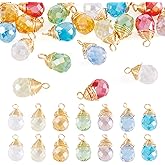 Boutigem Glass Water Drop Charms Colorful Teardrop Glass Charms with Copper Wire Crystal Teardrop Dangle Pendants for DIY Earring Necklace Jewelry Making