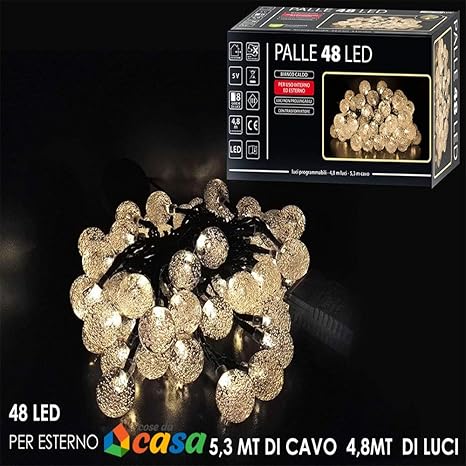 Albero Di Natale Da Esterno Amazon.Luci Led Per Albero Di Natale Per Decorazioni Da Esterno 48 Palline Bianco Caldo Amazon It Illuminazione