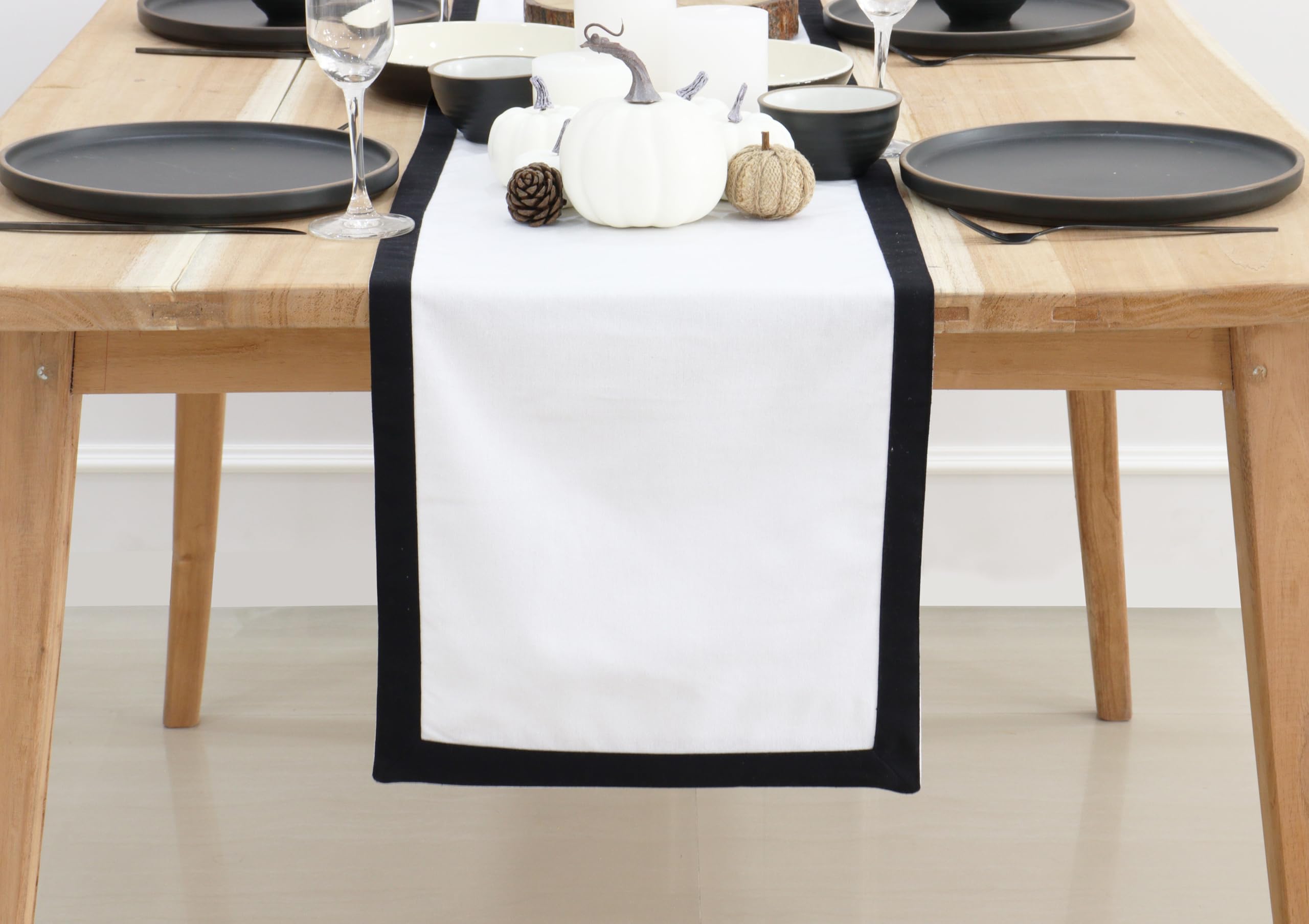 Photo 1 of PurpleEssences Table Runner White – 90 inches Long Hemstitch Runner 14 x 90 Inch – 100% Cotton – Durable Washable Fabric for Spring Summer Easter – Solid Edges - Black