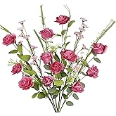 CISDUEO 6 Pcs Wildflowers Artificial Flowers Roses and Lily of The Valley Faux Wildflowers Summer Fake Flowers Spring Bunches Silk Floral Arrangement Wedding Party Decoration Table Centerpieces Home