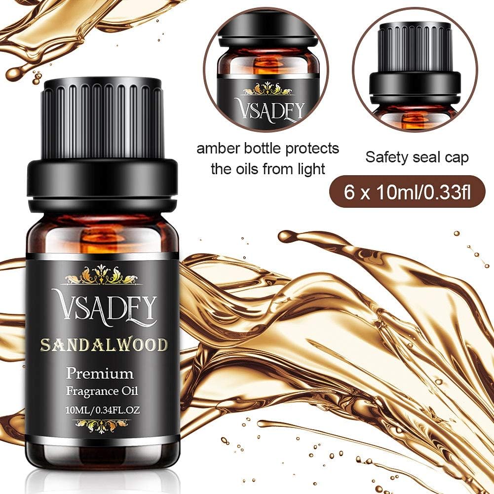 Gentleman's Essential Oils Set, Vsadey 6 X 10ML Aromatherapy Essential Oil Kit, Pure Natural Essential Oils for Diffuser (Cedar, Sandalwood, Leather, Sweet Tobacco, Bay Rum, Cologne) - Gift for Men: Health & Personal Care