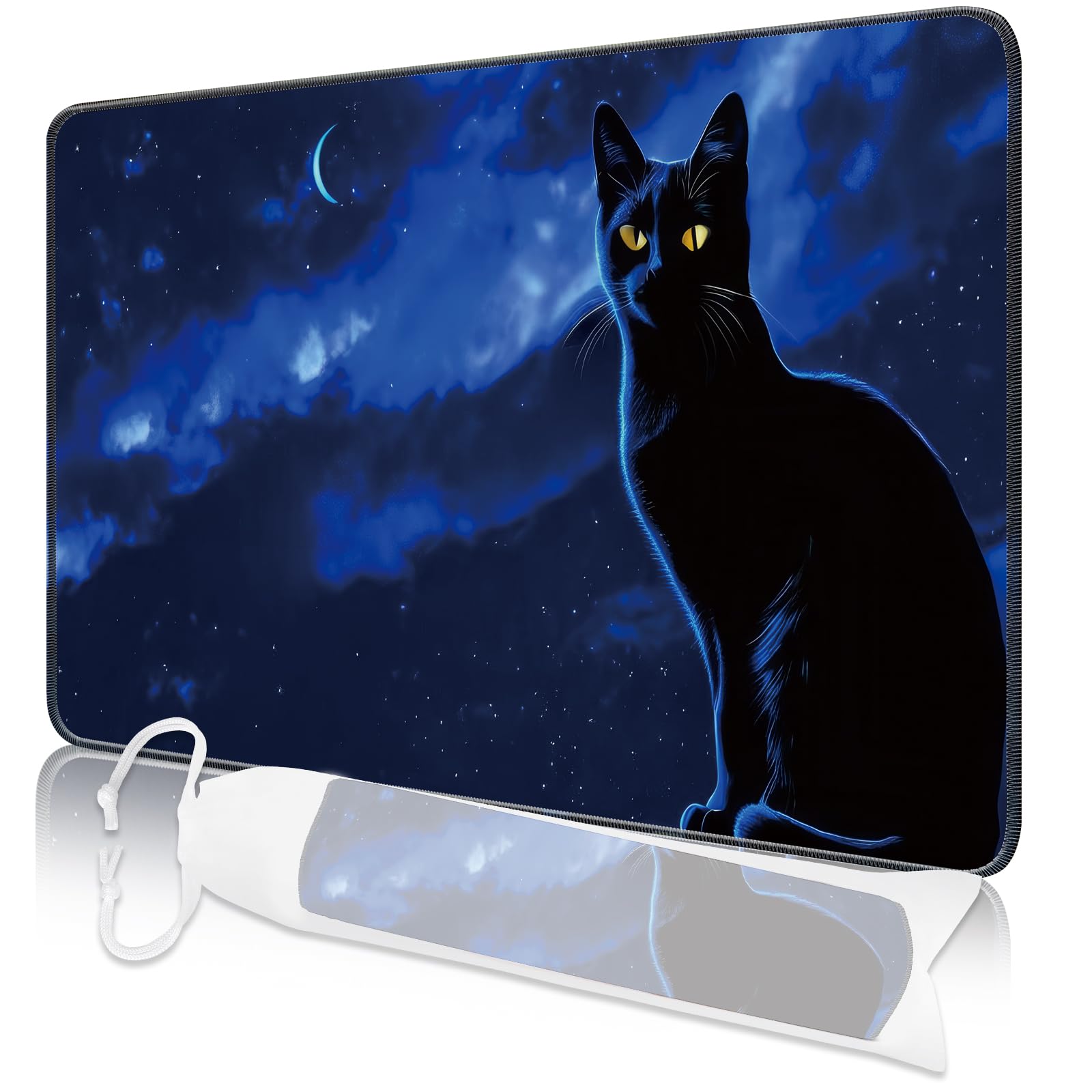 Nkddert MTG Playmat, 24" x 14" Playmats for TCG MTG, Stitched Edges Anti-slip MTG Playmat with Zones with Storage Bag Vibrant Artwork Black Cat MTG Game Mat