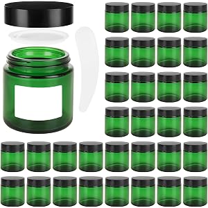 Acrux7 32 PCS 4oz Green Glass Jars with Lids, Empty Cosmetic Jars | Round Glass Jars Leakproof Cream Containers with Inner Li