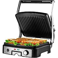 OVENTE Panini Press and Sandwich Maker Opens 180 Degrees, 1500W Electric Indoor Grill with Double Sided Nonstick Cooking Plat