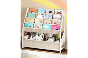 CHOEZON Kids Bookshelf with 4-Tier Oxford Slings, Kids Book Rack with Toy Storage, Magazine Book Rack, Large Capacity Book Or