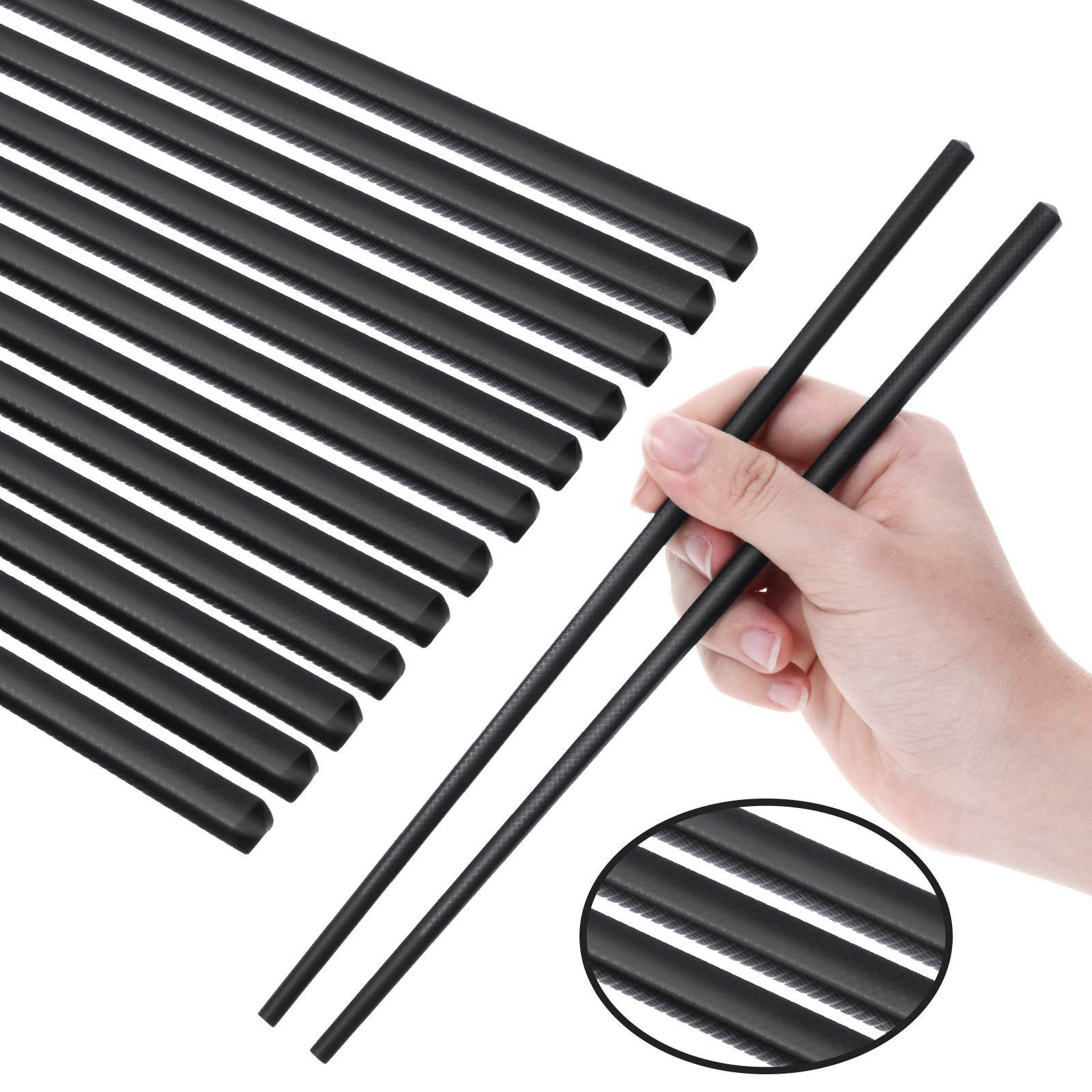 Boao 12 Pairs Reusable Fiberglass Chopsticks, Dishwasher Safe Lightweight Chopsticks Set (Black)