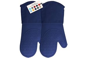 HOMWE Professional Silicone Oven Mitt, Oven Mitts with Quilted Liner, Heat Resistant Pot Holders, Flexible Oven Gloves, Blue,1 Pair, 13.7 Inch