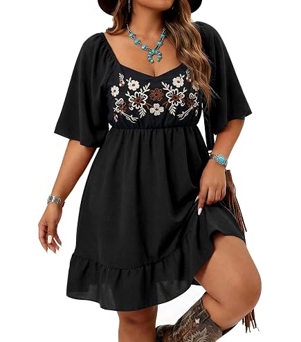 Verdusa Women's Western Boho Floral Dress Cowgirl Country Concert Outfits
