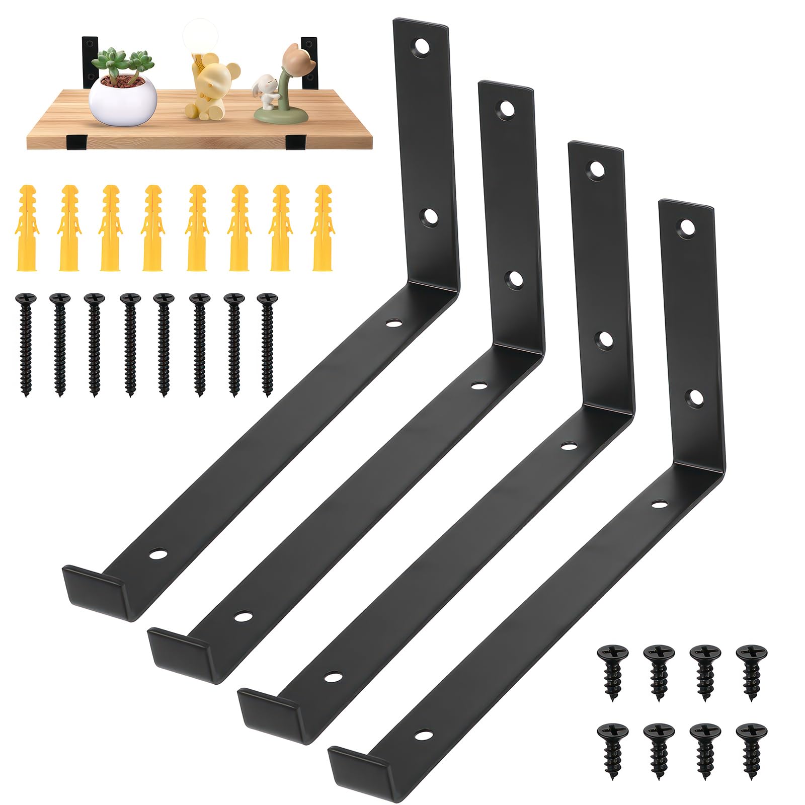 4 Pcs Scaffold Board Shelf Brackets Heavy Duty Shelf Brackets for Shelving Bracket, Black Industrial Rustic Metal Wall Brackets with Lips for Scaffold Boards(288 mm/11.34 inch)