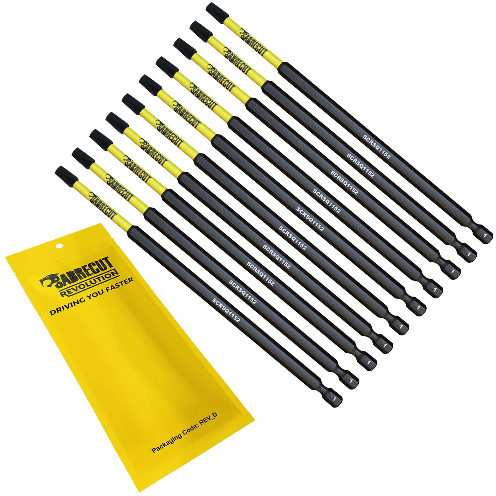 10 x SabreCut SCRSQ1152_10 152mm SQ1 Square Magnetic Impact Screwdriver Driver Bits Set Single Ended Heavy Duty
