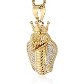 HZMAN 18k Gold Plated Cz Inlay Egypt Cobra King Stainless Steel Pendant Necklace Hip Hop Chain