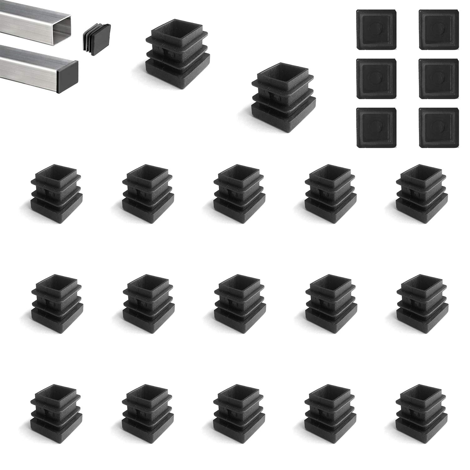 YouU 15x15mm Square Plastic Plug Black Square Tube Caps Square Tube Plug Furniture Chair Leg Foot Cover Cap Tubing Inserts End Cap Black 20 Pcs