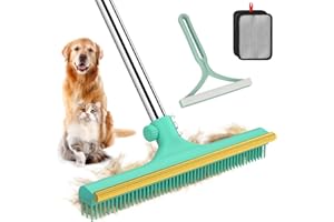 NREFPUN Carpet Rake for Pet Hair Removal - 60" Adjustable Long Handle Carpet Rake, 3 in 1 Reusable Pet Hair Removal Tool Kit, Cat Dog Fur Rakes Scraper Carpet Broom for Carpets, Rugs, Mats