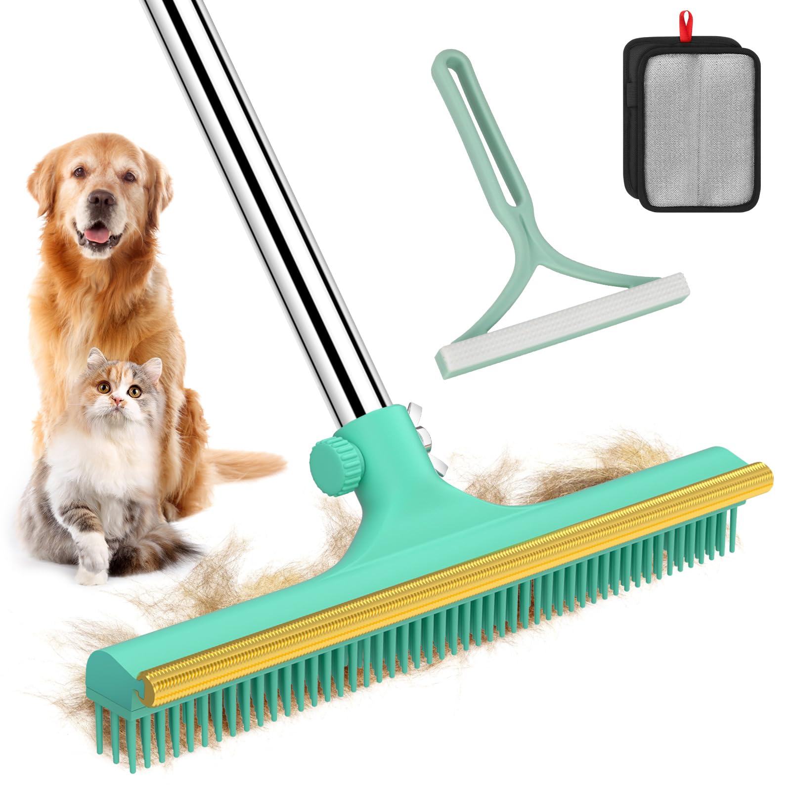 Photo 1 of Carpet Rake for Pet Hair Removal - 60" Adjustable Long Handle Carpet Rake, 3 in 1 Reusable Pet Hair Removal Tool Kit, Cat Dog Fur Rakes Scraper Carpet Broom for Carpets, Rugs, Mats