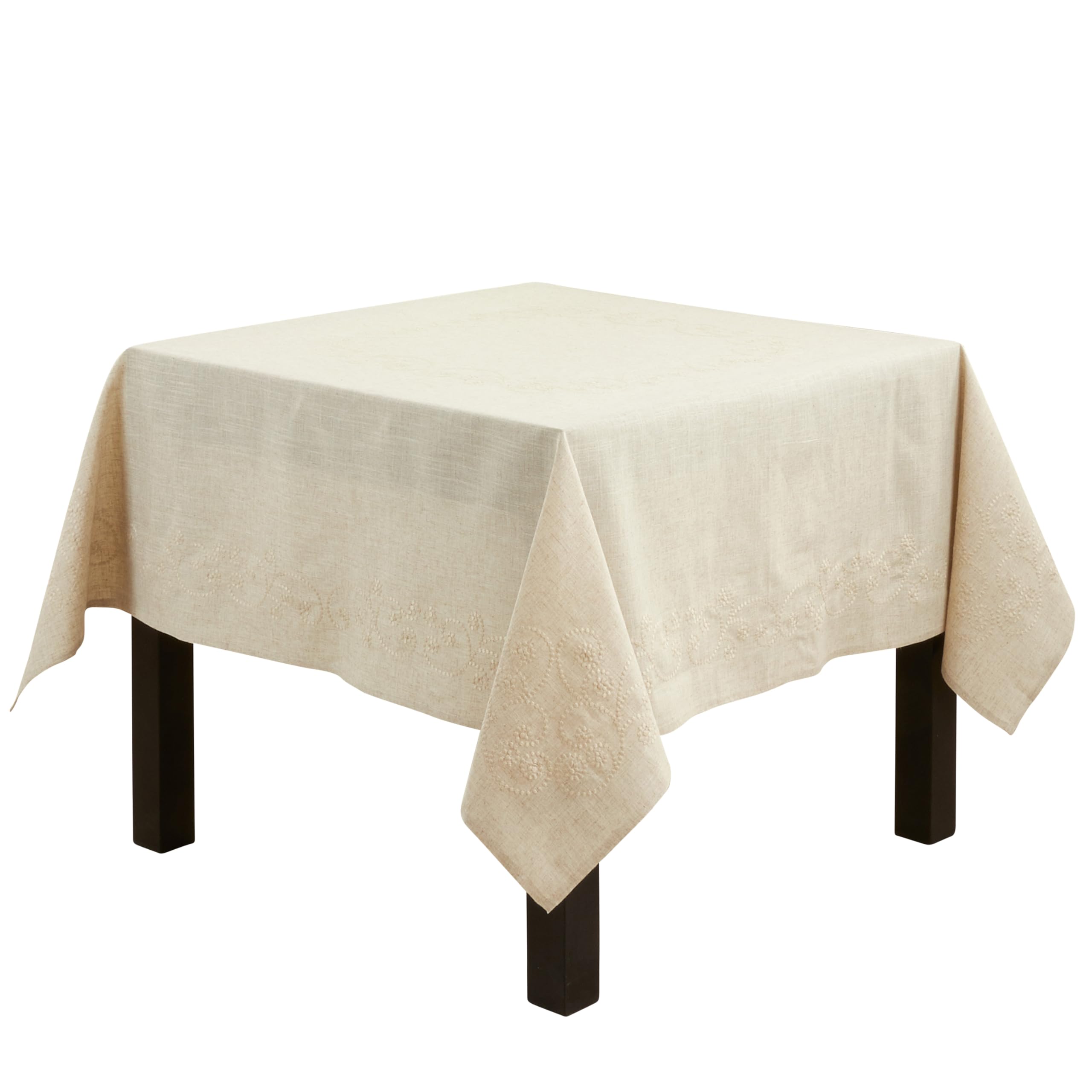 SARO LIFESTYLE Natural Swirl Embroidered Square Tablecloth, 80% polyester, 20% linen, 67" โ image 1