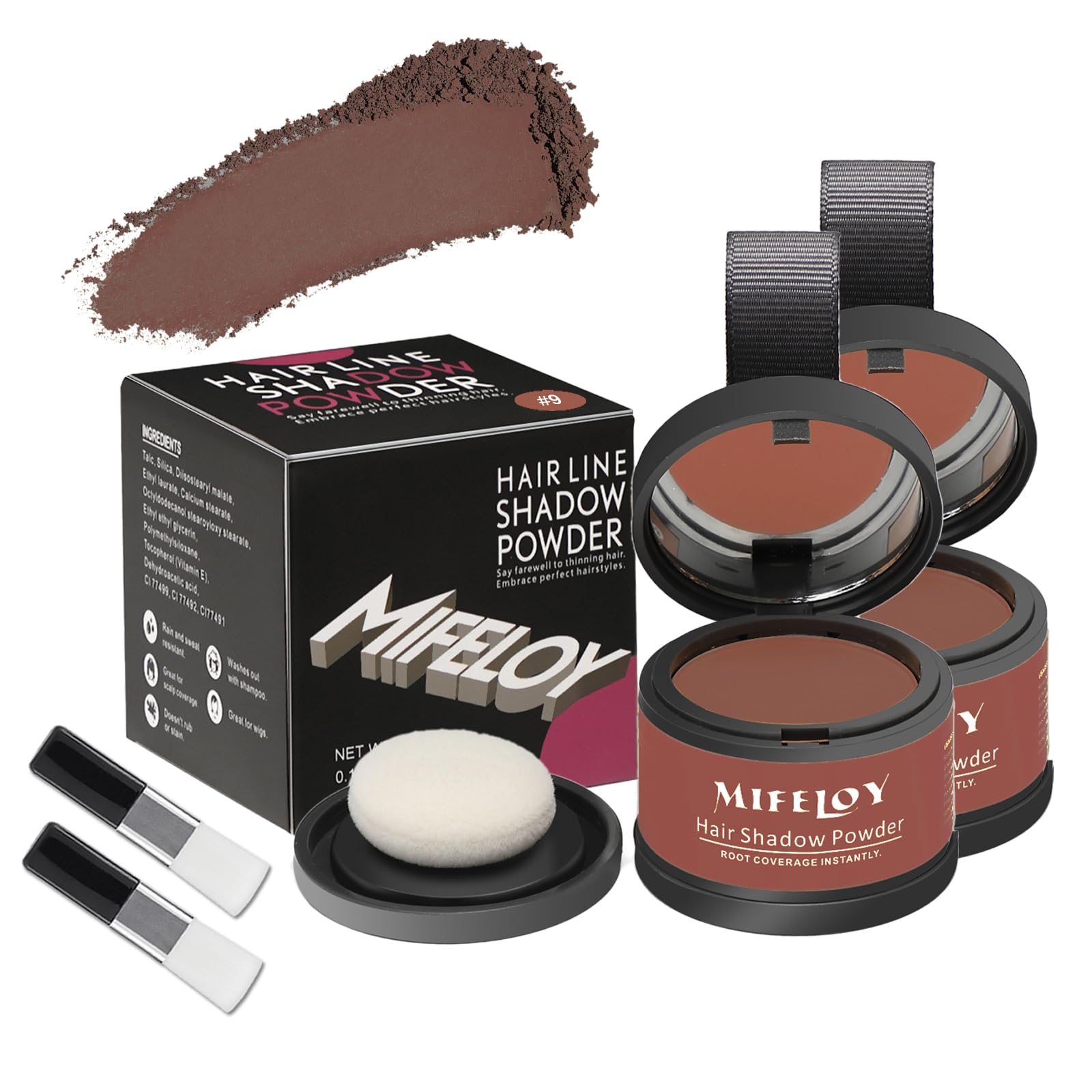 MIFELOY 2 Set Root Cover Up Powder, Auburn, Touch Up Hair Color for Grey, Instantly Coverage Dye for Thinning Grays Hairline, Roots Concealer for Beard Line Eyebrow, Shadow Conceals Hair Loss