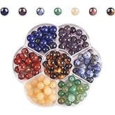 WEWAYSMILE 140 Pcs 7 Chakra Natural Stone Beads Round Beads Color DIY Smooth Stone Bead Kit Crystal Energy Healing Bulk Bead Charm for Jewelry Making Bracelet Necklace Earrings (8MM, 7 Chakra Stone)