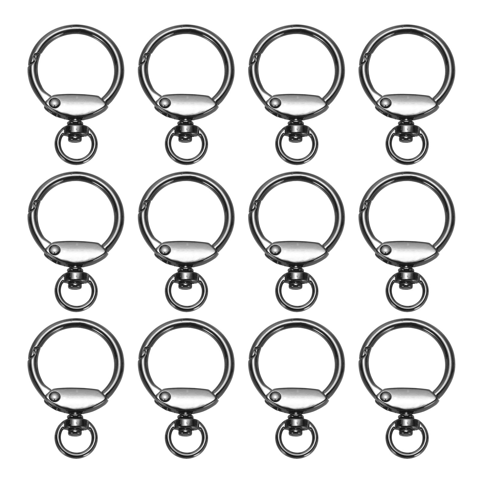 PATIKIL Round Spring Snap Hooks, 12 Pcs Spring O Rings Zinc Alloy Swivel Ring Trigger O Rings Buckle for Purse Handbag DIY Accessory, Black