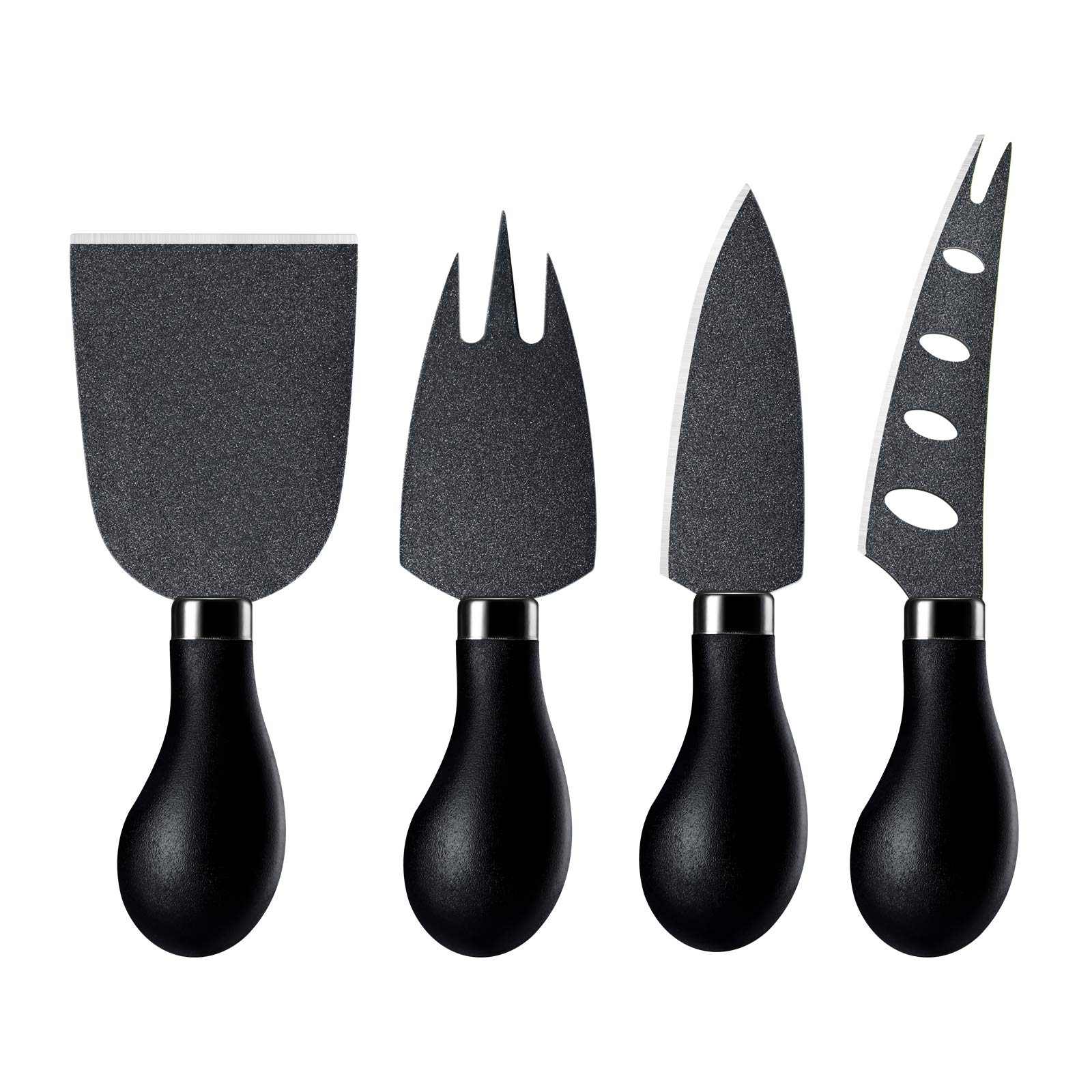 hecef 4-Piece Cheese Knife Set: Sleek Black Cheese Knife, Chisel Knife, Cheese Fork & Spreader for Effortless Cutting, Serving & Stunning Charcuterie Displays