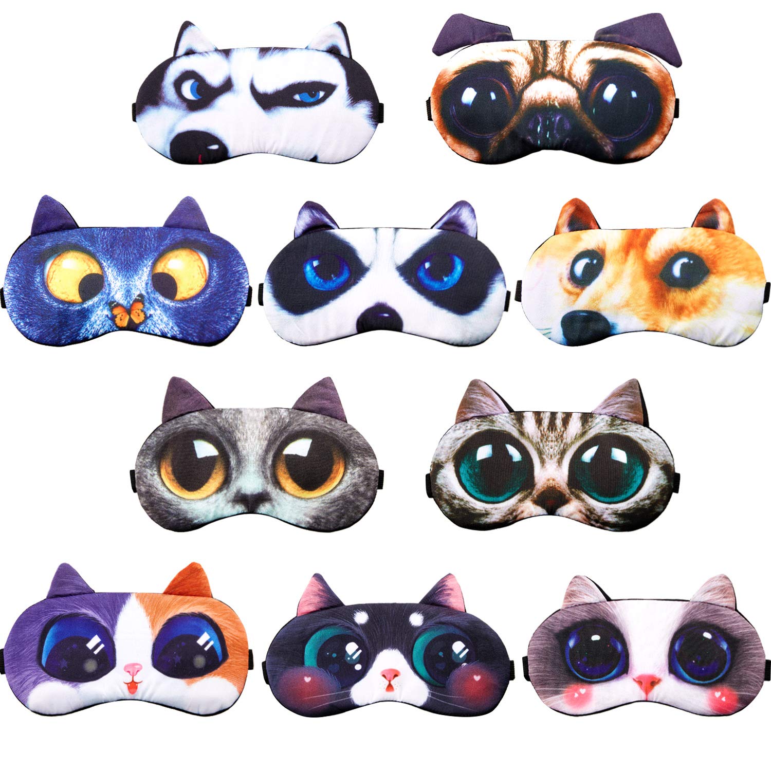 Photo 1 of Syhood 10 Pack Funny Blindfolds for Party Game Cute Animal Sleep Mask Cat Dog Soft Blindfold Eye Cover with Adjustable Strap for Adults Men Women