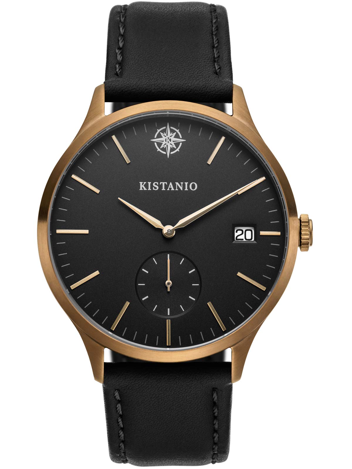 Kistanio Stratolis STR-40-073 Men's Watch with Leather Strap Analogue Sapphire Glass Khaki Black, Strap.