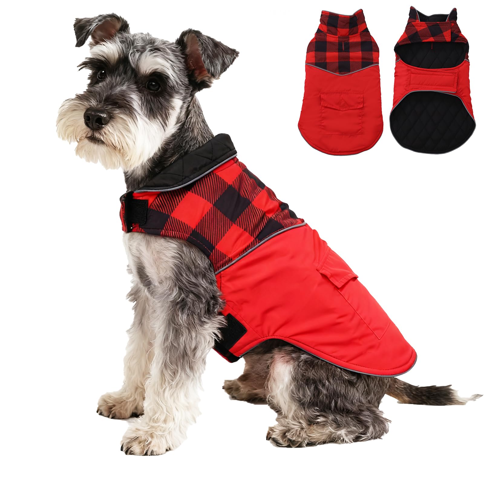 babepet Waterproof Dog Winter Coat with Harness Hole,Reflective Warm Puppy Jacket,Dog Pet Apparel with Quilted Lining,Ideal for Small Medium Breeds-Red-XL
