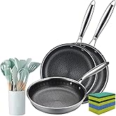 Vivicreate 19-Piece Tri-ply Stainless Steel Frying Pan Set Skillets cookware set with Kitchen Utensils 9.5 10.25 11.02 Inch Pan sets sartenes de acero inoxidable