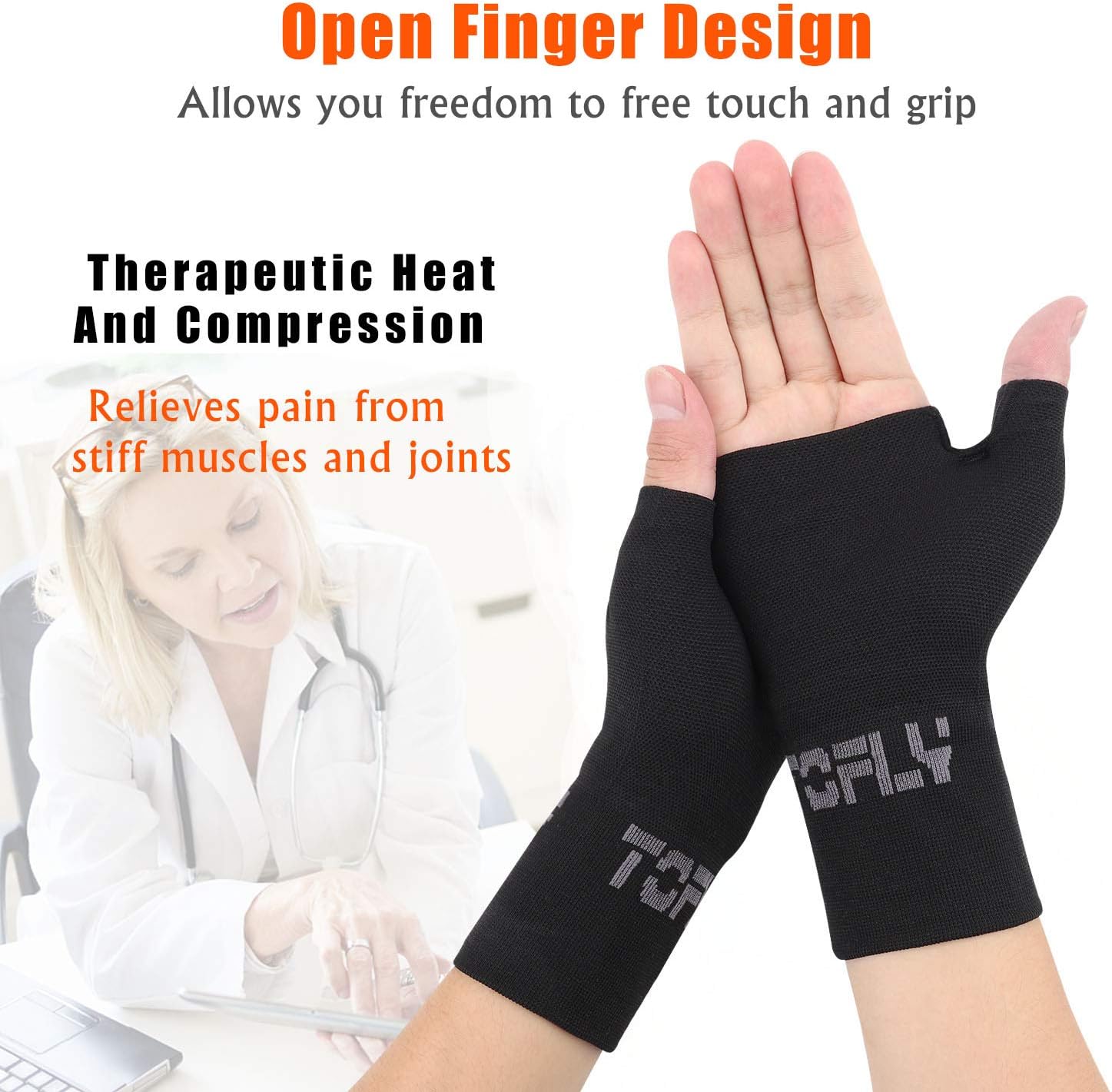 2030mmHg Compression Wrist Sleeve for Carpal Tunnel Black M Thumb