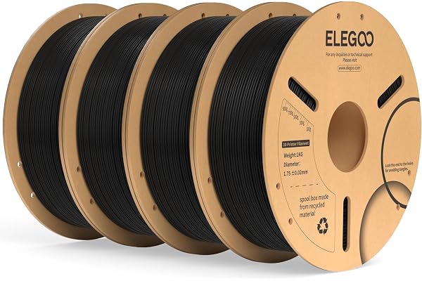 ELEGOO PLA+ Filament 1.75mm Black 4KG, PLA Plus 3D Printer Filament, Dimensional Accuracy +/- 0.02 mm, Tough & High Strength,