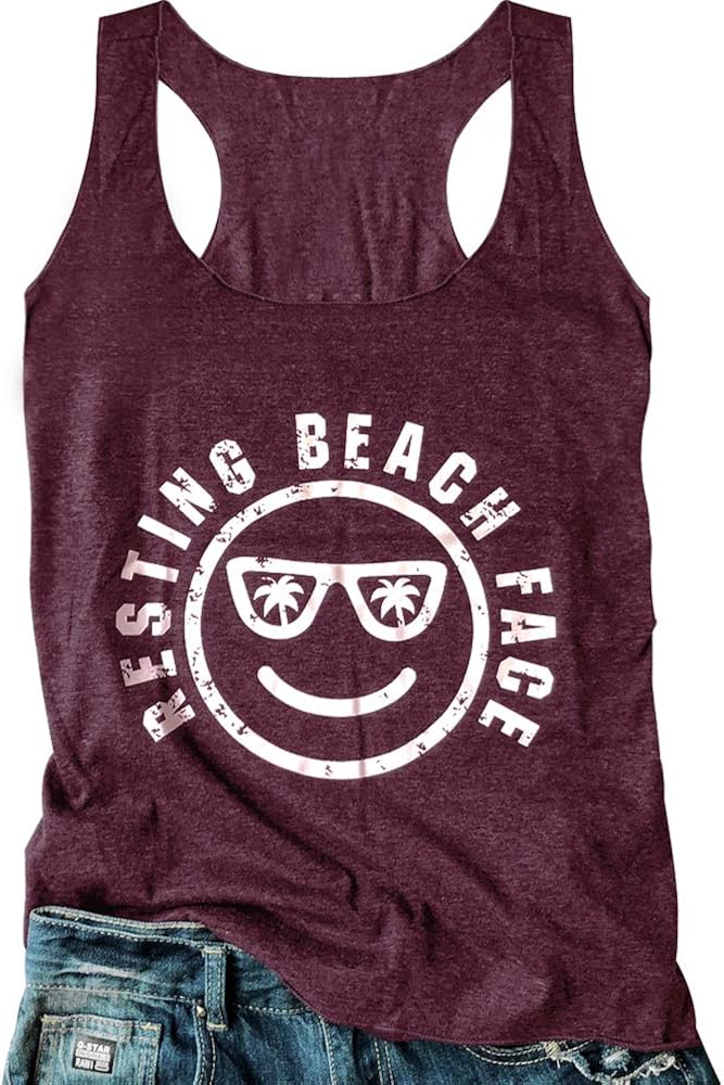 Women's Sunshine Graphic Tank Tops Funny Workout Racerback Sleeveless Shirt Cute Hawaiian Beach Camisole Vest T-Shirt: Clothing