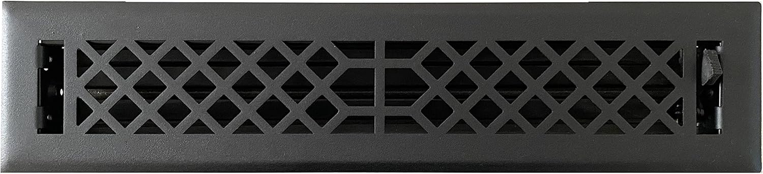Registers, Grilles & Vents - Empire Register Co, Vent Cover - 2x14 inch, Antique Style Design, Textured Black Finish, Heavy Duty Floor Vent Covers, Metal Damper Attached. Vent Covers for Home Floor only.