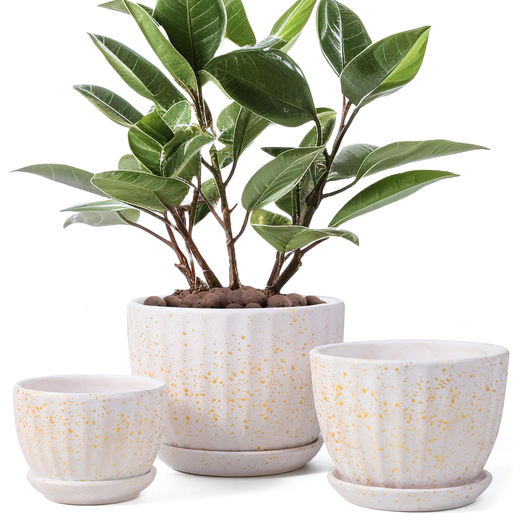 Photo 1 of STHIE Ceramic Plant Pots with Drainage Holes and Saucers, Round Flower Pots for Indoor Plant, Diameter 3.3/4.3/5.5 Inches Small Flower Planters Set of 3