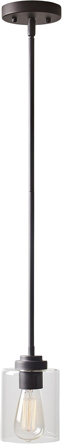  Brand – Stone & Beam Modern Farmhouse Glass Cylinder Pendant Light Fixture With Light Bulb - 4.75 Inch Shade, 10 - 58 Inch Cord, Oil-Rubbed Bronze - - 