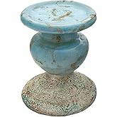 Creative Co-Op Small Distressed Blue Terracotta Pillar Candle Holder