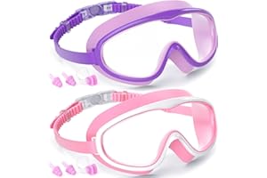 COOLOO Kids Swim Goggles for Age 3-15, 2 Pack Kids Goggles for Swimming with Nose Cover, No Leaking, Anti-Fog, Waterproof