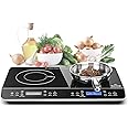 Duxtop LCD Portable Double Induction Cooktop 1800W Digital Electric Countertop Burner Sensor Touch Stove, 9620LS/BT-350DZ